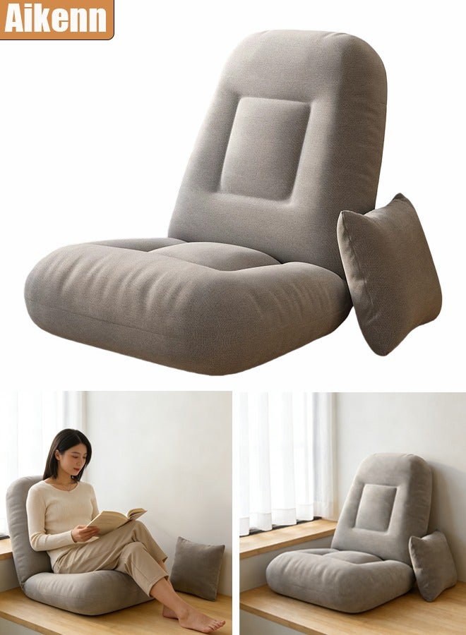 Aikenn Padded Floor Chair, Folding Floor Chair Single-Back Sofa Cushion, 5-Position Adjustable Floor Lazy Sofa, Padded Sleeper Bed, Meditation Chair for Balcony, Bedroom with Pillow, 1 Seater, Reading, Meditating, Playing Games - Image 1